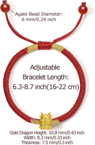 24K Gold Bracelet Dragon Charm Bracelets Adjustable Solid Gold Charms Bangle Dainty Bead Red Braided Rope Good Luck Jewelry Trendy Fashion Real Gold Lucky Gifts for Women Men in Saudi Arabia