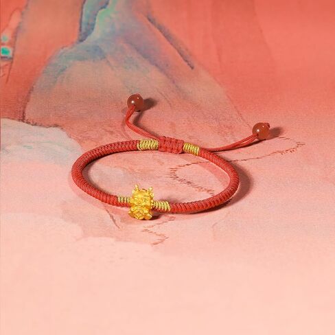 24K Gold Bracelet Dragon Charm Bracelets Adjustable Solid Gold Charms Bangle Dainty Bead Red Braided Rope Good Luck Jewelry Trendy Fashion Real Gold Lucky Gifts for Women Men in Saudi Arabia