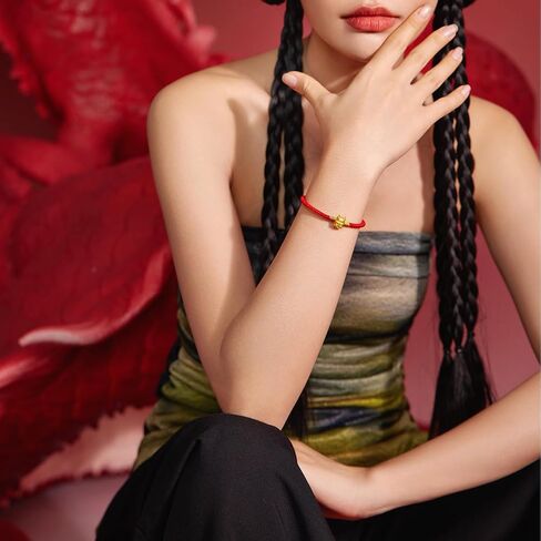 24K Gold Bracelet Dragon Charm Bracelets Adjustable Solid Gold Charms Bangle Dainty Bead Red Braided Rope Good Luck Jewelry Trendy Fashion Real Gold Lucky Gifts for Women Men in Saudi Arabia