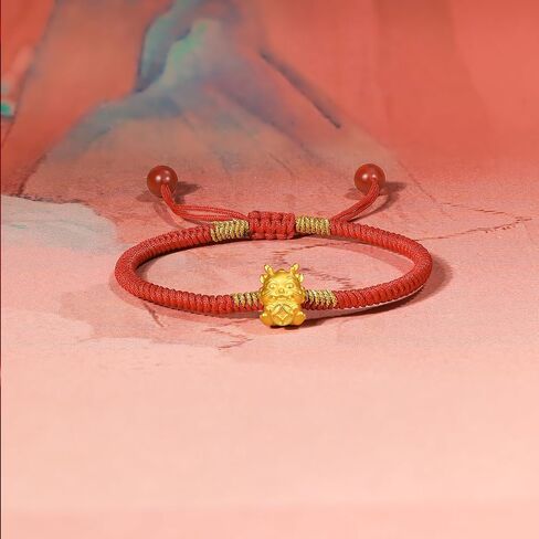 24K Gold Bracelet Dragon Charm Bracelets Adjustable Solid Gold Charms Bangle Dainty Bead Red Braided Rope Good Luck Jewelry Trendy Fashion Real Gold Lucky Gifts for Women Men in Saudi Arabia
