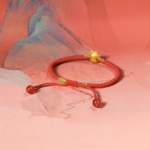 24K Gold Bracelet Dragon Charm Bracelets Adjustable Solid Gold Charms Bangle Dainty Bead Red Braided Rope Good Luck Jewelry Trendy Fashion Real Gold Lucky Gifts for Women Men in Saudi Arabia