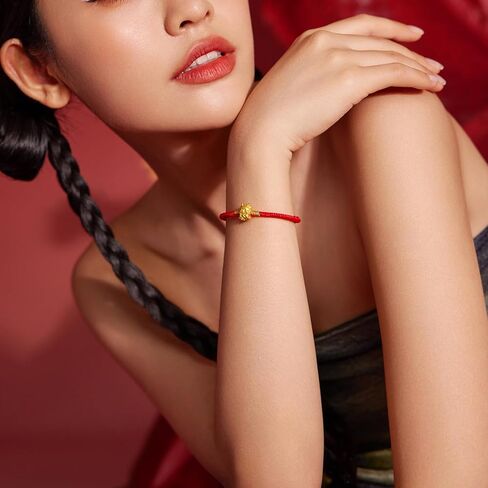 24K Gold Bracelet Dragon Charm Bracelets Adjustable Solid Gold Charms Bangle Dainty Bead Red Braided Rope Good Luck Jewelry Trendy Fashion Real Gold Lucky Gifts for Women Men in Saudi Arabia