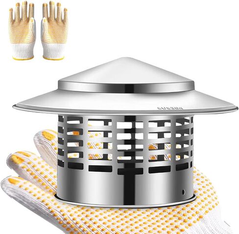 Round Chimney Cap, 304 Stainless Steel Rain Cover, Weatherproof Roof Vent Protector with Gloves, Silver (6 inch) in Saudi Arabia
