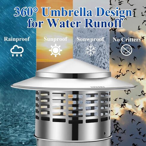 Round Chimney Cap, 304 Stainless Steel Rain Cover, Weatherproof Roof Vent Protector with Gloves, Silver (6 inch) in Saudi Arabia
