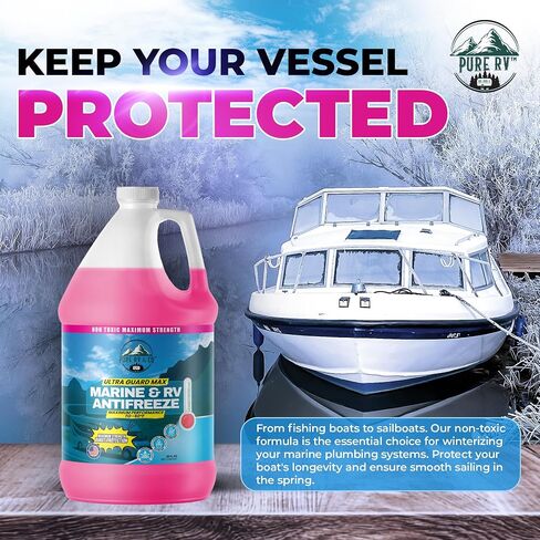 Ultra Guard Max RV Antifreeze -50°F | Non-Toxic Pink Marine Antifreeze | Potable Water Safe Glycerin Formula | Camper, Boat, Pool Winterizing Fluid | Made in USA, 32oz Bottle in Saudi Arabia