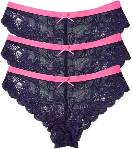 AmorFati Women's Scalloped Lace Hipster Panties 3-Pack Low Rise Bikini Underwear with Floral Sexy Lace Cheeky Panties, Large in Saudi Arabia