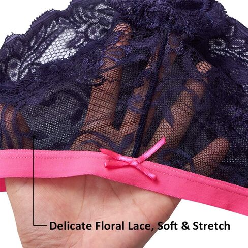AmorFati Women's Scalloped Lace Hipster Panties 3-Pack Low Rise Bikini Underwear with Floral Sexy Lace Cheeky Panties, Large in Saudi Arabia