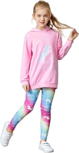 PATPAT Girls 2 Piece Outfits Long Sleeve Hoodie and Leggings Clothing Set Outfits for Girls in Kuwait