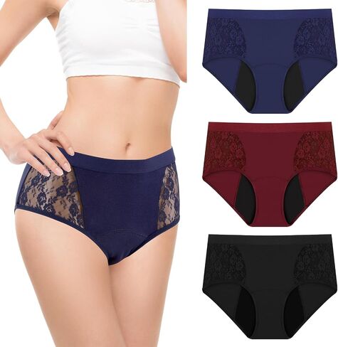 3-Pack Incontinence Underwear for Women, Leak Proof Underwear for Women Washable & Reusable for Leakage Protective Panties(X-Large,Black/Red/Blue) in Kuwait