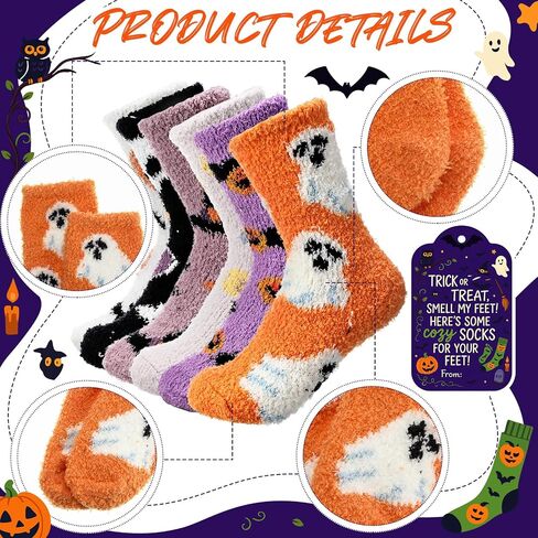 6 Pairs Thick Halloween Fuzzy Socks with Cards Warm Fluffy Socks Halloween Gifts for Women Fall Winter Trick-or-treat Fans in Saudi Arabia
