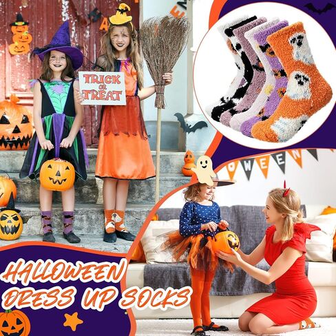 6 Pairs Thick Halloween Fuzzy Socks with Cards Warm Fluffy Socks Halloween Gifts for Women Fall Winter Trick-or-treat Fans in Saudi Arabia