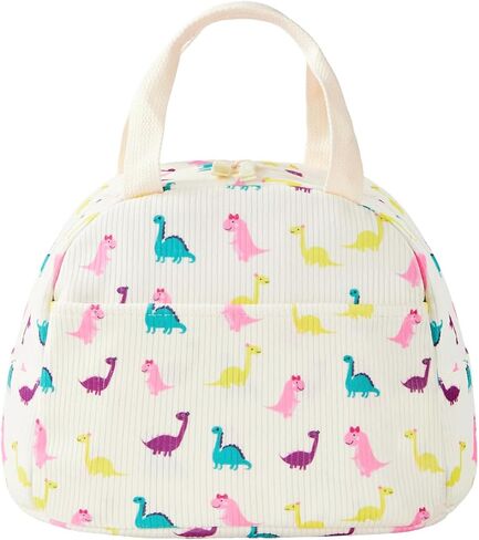 Cute Corduroy Insulated Lunch Box for Girls Women, Large Capacity Reusable Cooler Bag for Kids, Toddlers, Preschool and Elementary School Lunch Bag(Dinosaur) in Saudi Arabia