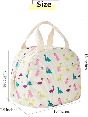 Cute Corduroy Insulated Lunch Box for Girls Women, Large Capacity Reusable Cooler Bag for Kids, Toddlers, Preschool and Elementary School Lunch Bag(Dinosaur) in Saudi Arabia