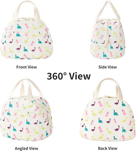 Cute Corduroy Insulated Lunch Box for Girls Women, Large Capacity Reusable Cooler Bag for Kids, Toddlers, Preschool and Elementary School Lunch Bag(Dinosaur) in Saudi Arabia