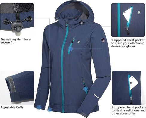 Little Donkey Andy Women's Softshell Jacket Ski Jacket with Removable Hood, Fleece Lined and Water Repellent in Kuwait