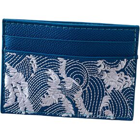 Slim Leather Card Holder with Wave Design, RFID Blocking, Blue and White, 2.76" x 3.94 in Saudi Arabia