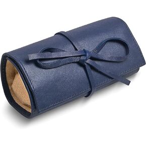 Solid Blue Leather Tie Jewelry Roll in Kuwait