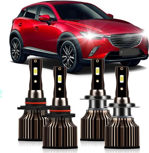 مصابيح الأضواء تناسب مازدا 3 2004 2005 2006 2007 2008 2009 ، 9005 High Beam H7 Low Beam Car Lights ، 120W High Power 6000K White ، 30000lm 400 ٪ Brightness ، Pack of 4 in Kuwait