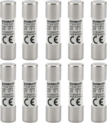 Baomain Cylindrical Fuse Holder RT18-32(X) 10mm X 38mm Fuse Base 3 Poles DIN Rail Mount With 10 PCS of RO15 Fuse (1 Amp) CE&UR Listed in Saudi Arabia