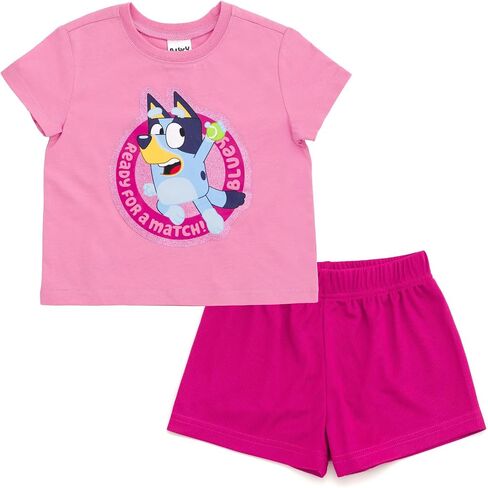 Bluey Girls T-Shirt and Mesh Shorts Outfit Set Toddler to Big Kid Sizes (2T - 10-12) in Saudi Arabia