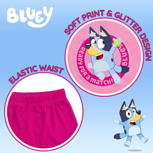 Bluey Girls T-Shirt and Mesh Shorts Outfit Set Toddler to Big Kid Sizes (2T - 10-12) in Saudi Arabia