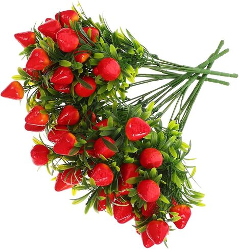 Cabilock 5pcs Artificial Strawberry Stems - Faux Strawberry Bunch, Rustic Fake Fruit Branches for Home Decor Party Centerpieces Photography Props in Saudi Arabia