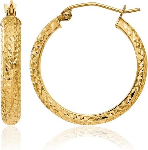 14K Solid Yellow Gold 3.5x22mm Round Small Hoop Earrings in Saudi Arabia