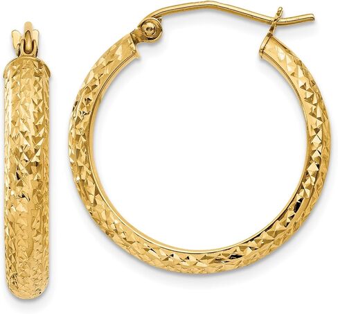 14K Solid Yellow Gold 3.5x22mm Round Small Hoop Earrings in Saudi Arabia