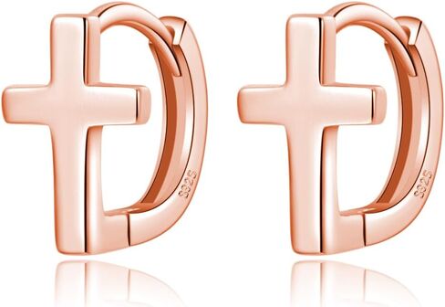 Reffeer Solid 925 Sterling Silver Cross Hoop Earrings for Women Teen Girls Small Cross Huggie Earrings Cartilage Helix in Saudi Arabia
