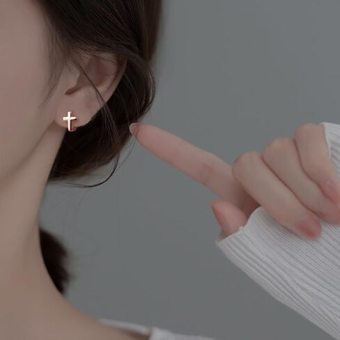 Reffeer Solid 925 Sterling Silver Cross Hoop Earrings for Women Teen Girls Small Cross Huggie Earrings Cartilage Helix in Saudi Arabia