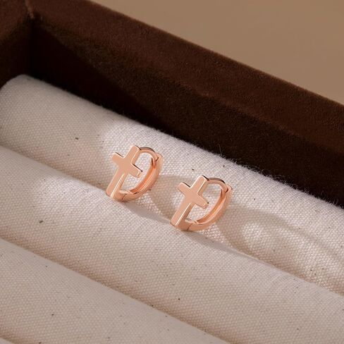 Reffeer Solid 925 Sterling Silver Cross Hoop Earrings for Women Teen Girls Small Cross Huggie Earrings Cartilage Helix in Saudi Arabia