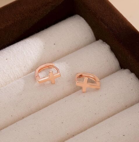Reffeer Solid 925 Sterling Silver Cross Hoop Earrings for Women Teen Girls Small Cross Huggie Earrings Cartilage Helix in Saudi Arabia