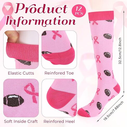 24 Pairs Breast Cancer Awareness Socks Bluk Pink Football Socks With Wrist Sweatbands Athletic Accessories for Volunteer in Saudi Arabia
