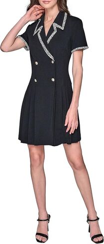 KARL LAGERFELD Women's Jacquard Trim Pleated Skirt Short Sleeve Coat in Saudi Arabia