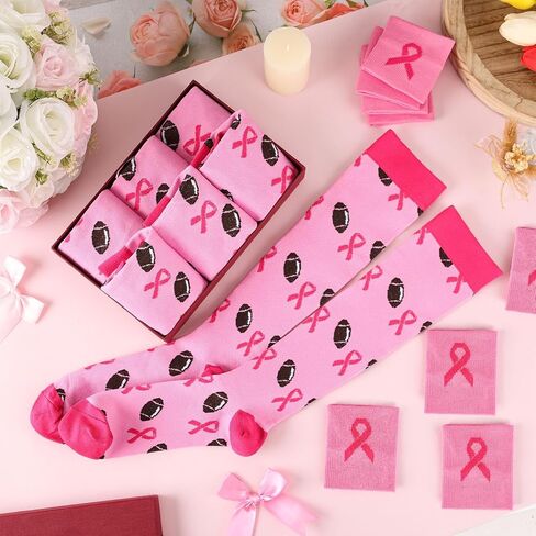 24 Pairs Breast Cancer Awareness Socks Bluk Pink Football Socks With Wrist Sweatbands Athletic Accessories for Volunteer in Saudi Arabia