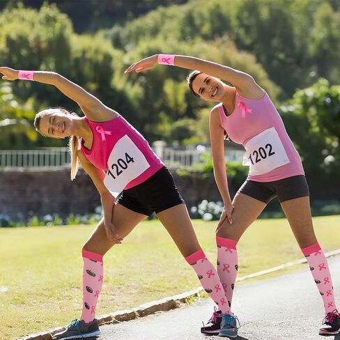 24 Pairs Breast Cancer Awareness Socks Bluk Pink Football Socks With Wrist Sweatbands Athletic Accessories for Volunteer in Saudi Arabia