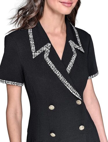 KARL LAGERFELD Women's Jacquard Trim Pleated Skirt Short Sleeve Coat in Saudi Arabia