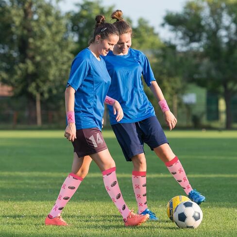 24 Pairs Breast Cancer Awareness Socks Bluk Pink Football Socks With Wrist Sweatbands Athletic Accessories for Volunteer in Saudi Arabia