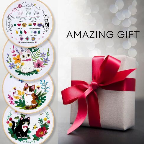 ZWZRAFT Embroidery Kit for Beginners, 4 Sets Embroidery Kit for Beginners Adults, Needle Point Kits Adults Beginner, Hand Embroidery Kit, Embroidery Starter Kit, Cat Embroidery Kit in Saudi Arabia