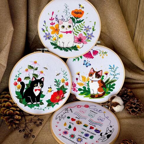 ZWZRAFT Embroidery Kit for Beginners, 4 Sets Embroidery Kit for Beginners Adults, Needle Point Kits Adults Beginner, Hand Embroidery Kit, Embroidery Starter Kit, Cat Embroidery Kit in Saudi Arabia