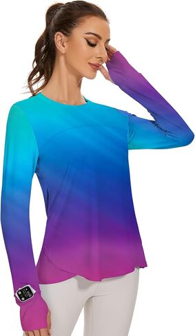 Blingfit Women's Workout Tops Long Sleeve Running Hiking Athletic Gym Shirts Lightweight UPF50+ UV Rash Guard Sun Protection in Kuwait