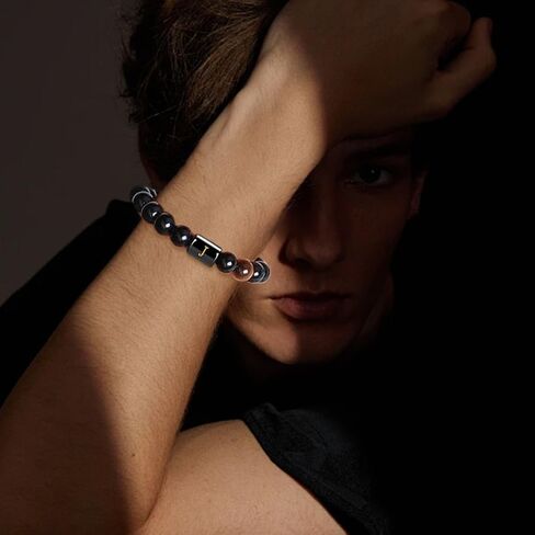 الأحرف الابتدائية المصنوعة يدويًا الأساور للرجال خطاب الرابط الطبيعي Tiger Eye Black Onyx Beads Door's Day Homports for Men Roved Rope ، HINDER SWARTEAL HOME HOM in Saudi Arabia