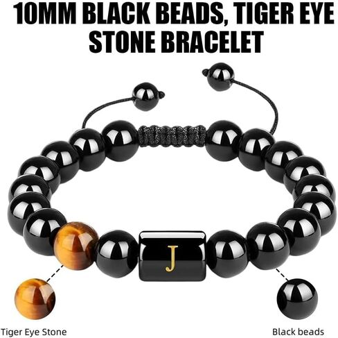 الأحرف الابتدائية المصنوعة يدويًا الأساور للرجال خطاب الرابط الطبيعي Tiger Eye Black Onyx Beads Door's Day Homports for Men Roved Rope ، HINDER SWARTEAL HOME HOM in Saudi Arabia