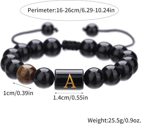 الأحرف الابتدائية المصنوعة يدويًا الأساور للرجال خطاب الرابط الطبيعي Tiger Eye Black Onyx Beads Door's Day Homports for Men Roved Rope ، HINDER SWARTEAL HOME HOM in Saudi Arabia