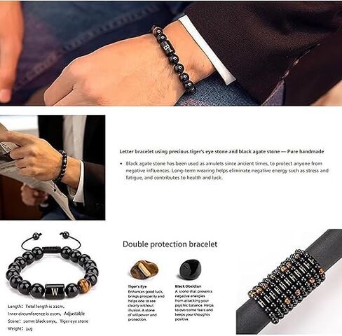 الأحرف الابتدائية المصنوعة يدويًا الأساور للرجال خطاب الرابط الطبيعي Tiger Eye Black Onyx Beads Door's Day Homports for Men Roved Rope ، HINDER SWARTEAL HOME HOM in Saudi Arabia