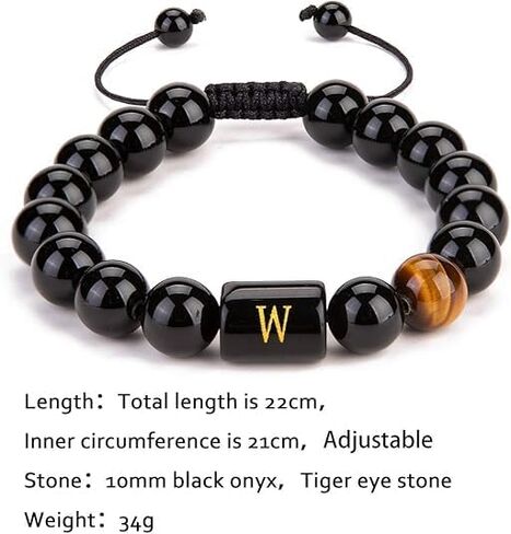 الأحرف الابتدائية المصنوعة يدويًا الأساور للرجال خطاب الرابط الطبيعي Tiger Eye Black Onyx Beads Door's Day Homports for Men Roved Rope ، HINDER SWARTEAL HOME HOM in Saudi Arabia