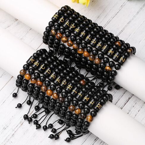 الأحرف الابتدائية المصنوعة يدويًا الأساور للرجال خطاب الرابط الطبيعي Tiger Eye Black Onyx Beads Door's Day Homports for Men Roved Rope ، HINDER SWARTEAL HOME HOM in Saudi Arabia