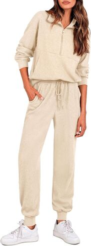 PRETTYGARDEN Womens 2 Piece Sweatsuits Set Long Sleeve Half Zip Pullover Sweatshirt Joggers Sweatpants Fall Outfits Tracksuit in Saudi Arabia