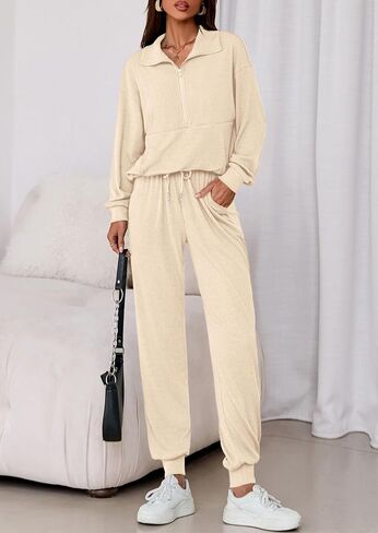 PRETTYGARDEN Womens 2 Piece Sweatsuits Set Long Sleeve Half Zip Pullover Sweatshirt Joggers Sweatpants Fall Outfits Tracksuit in Saudi Arabia