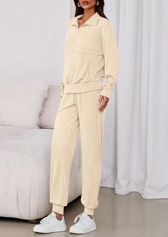 PRETTYGARDEN Womens 2 Piece Sweatsuits Set Long Sleeve Half Zip Pullover Sweatshirt Joggers Sweatpants Fall Outfits Tracksuit in Saudi Arabia